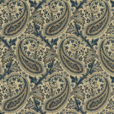 Kasmir Parisi Paisley Ink in 5154 Blue Linen  Blend Fire Rated Fabric Heavy Duty CA 117  NFPA 260  Floral Linen  Classic Paisley   Fabric